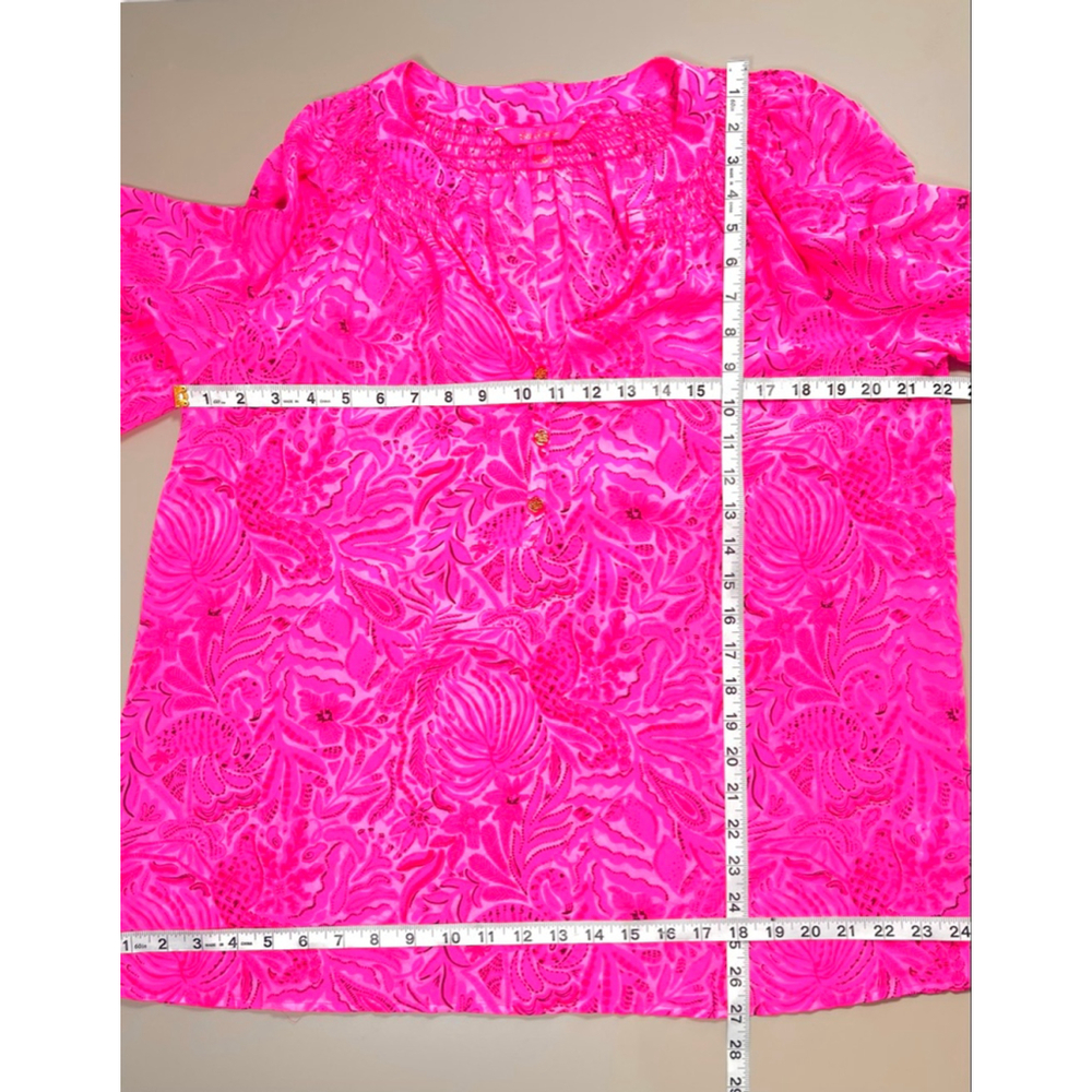 Lilly Pulitzer Womans Top Pink Black Floral Silk Blouse XL Resort Summer - Picture 5 of 7